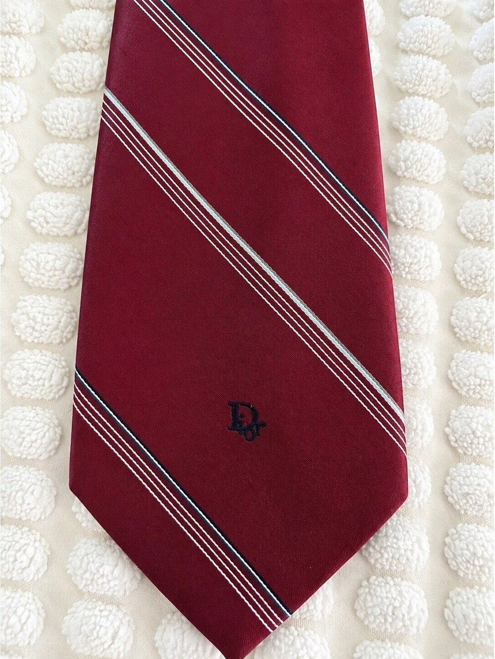 Vintage Christian Dior Necktie Monogram Logo Red and White Stripes